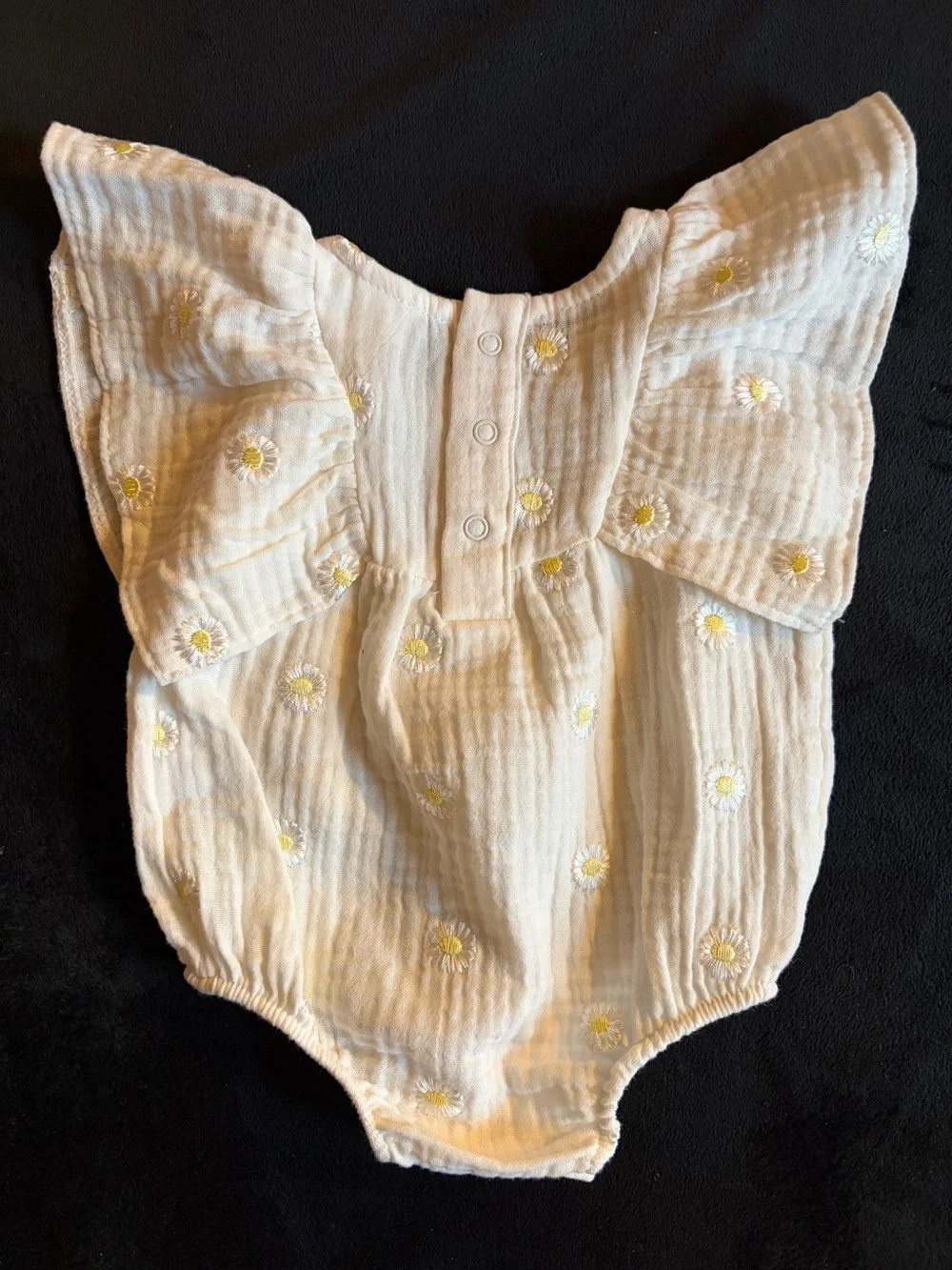 Cat & Jack Cream Romper with Yellow Daisy Embroidery